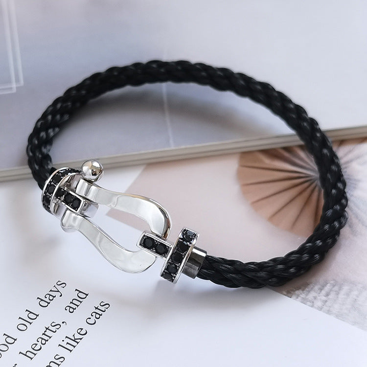 [⭐Spark]FORCE LARGE HORSESHOE BLACK DIAMOND BRACELET SILVER