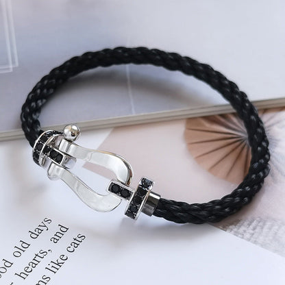 [⭐Spark]FORCE LARGE HORSESHOE BLACK DIAMOND BRACELET SILVER