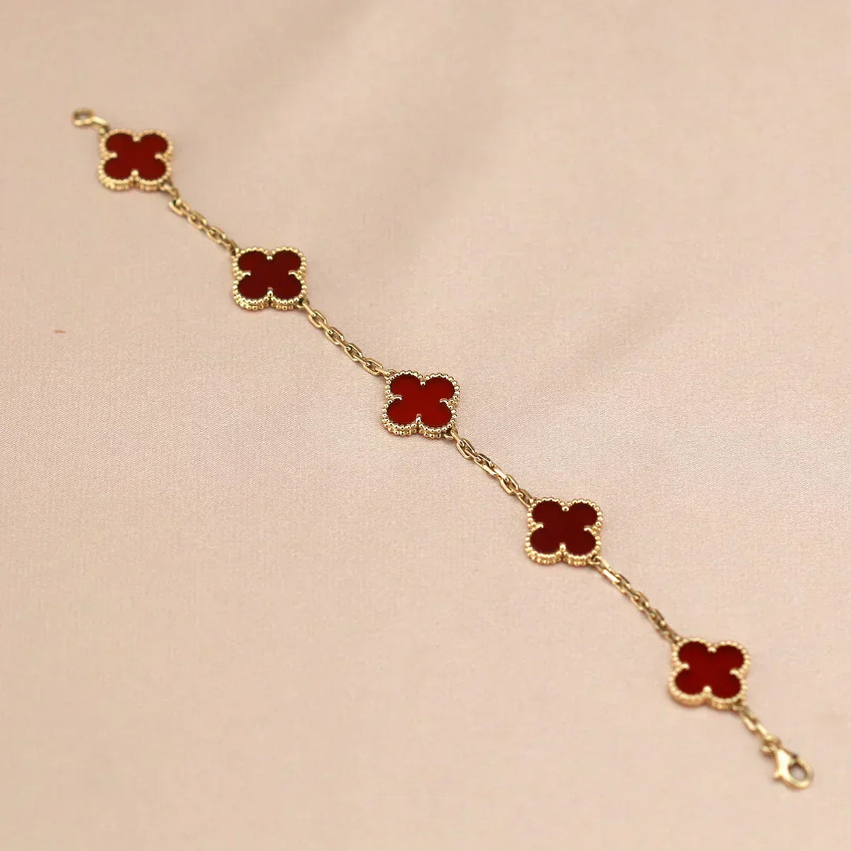 [⭐Spark] CLOVER 5 MOTIF RED CORNELIAN BRACELET COLLECTION