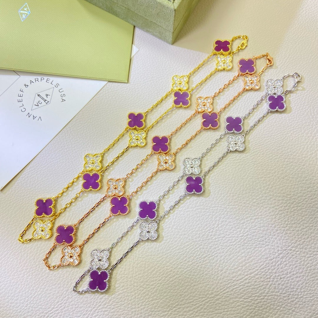 [⭐Spark Jewelry]CLOVER 10 MOTIFS  PURPLE VIOLET DIAMOND NECKLACE