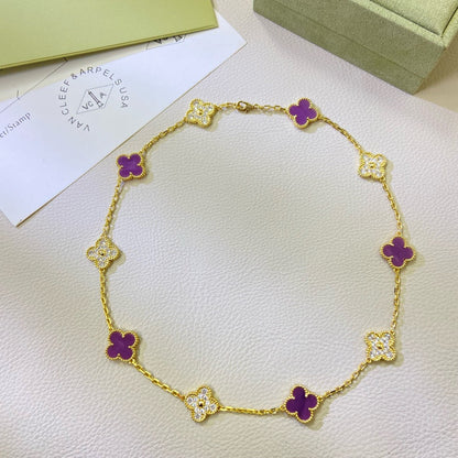 [⭐Spark Jewelry]CLOVER 10 MOTIFS  PURPLE VIOLET DIAMOND NECKLACE