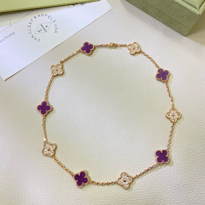 [⭐Spark Jewelry]CLOVER 10 MOTIFS  PURPLE VIOLET DIAMOND NECKLACE