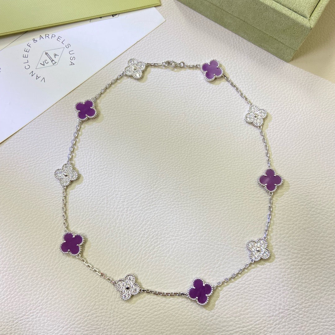 [⭐Spark Jewelry]CLOVER 10 MOTIFS  PURPLE VIOLET DIAMOND NECKLACE