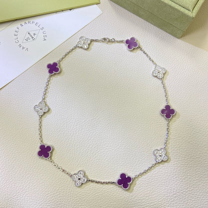 [⭐Spark Jewelry]CLOVER 10 MOTIFS  PURPLE VIOLET DIAMOND NECKLACE