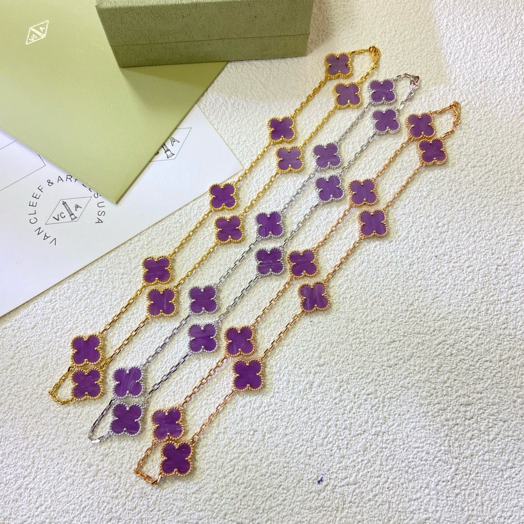 [⭐Spark Jewelry]CLOVER 10 MOTIFS  PURPLE VIOLET  NECKLACE