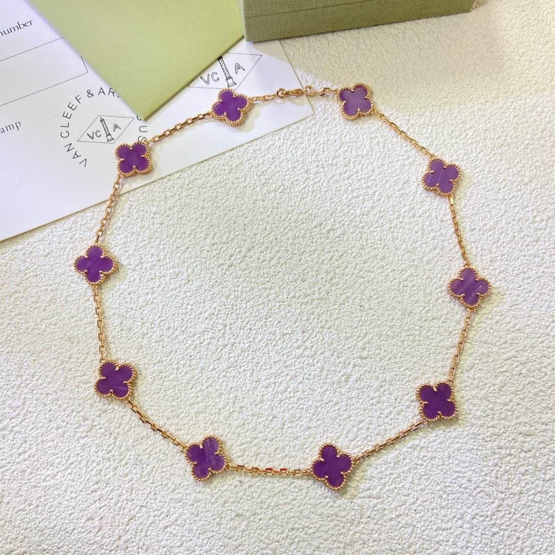 [⭐Spark Jewelry]CLOVER 10 MOTIFS  PURPLE VIOLET  NECKLACE