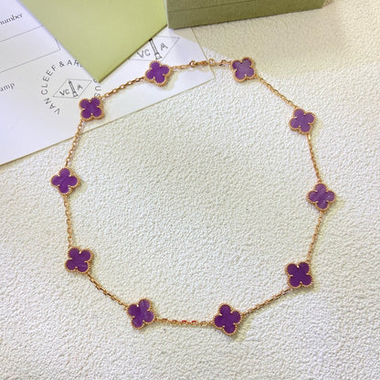 [⭐Spark Jewelry]CLOVER 10 MOTIFS  PURPLE VIOLET  NECKLACE
