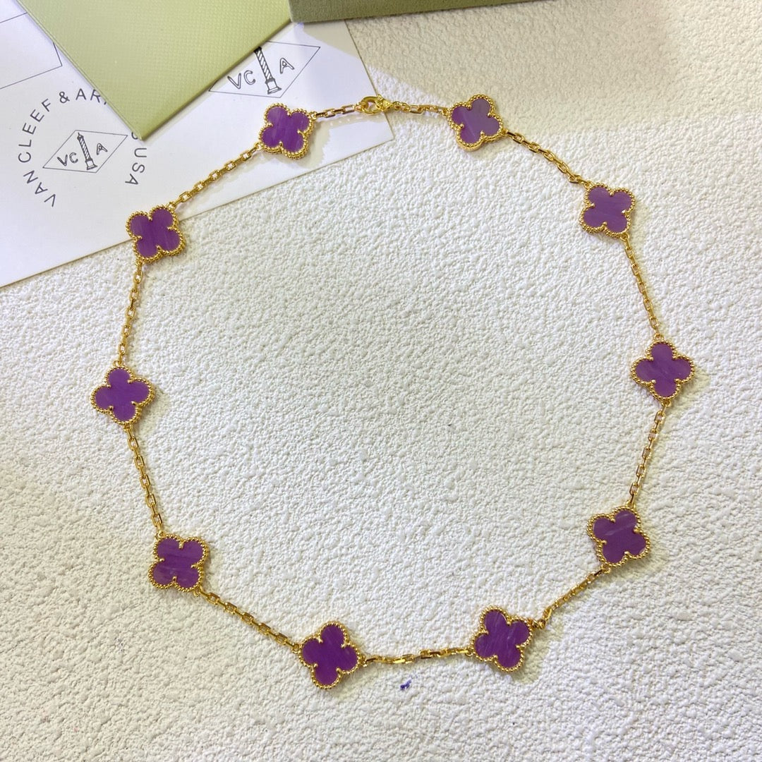 [⭐Spark Jewelry]CLOVER 10 MOTIFS  PURPLE VIOLET  NECKLACE