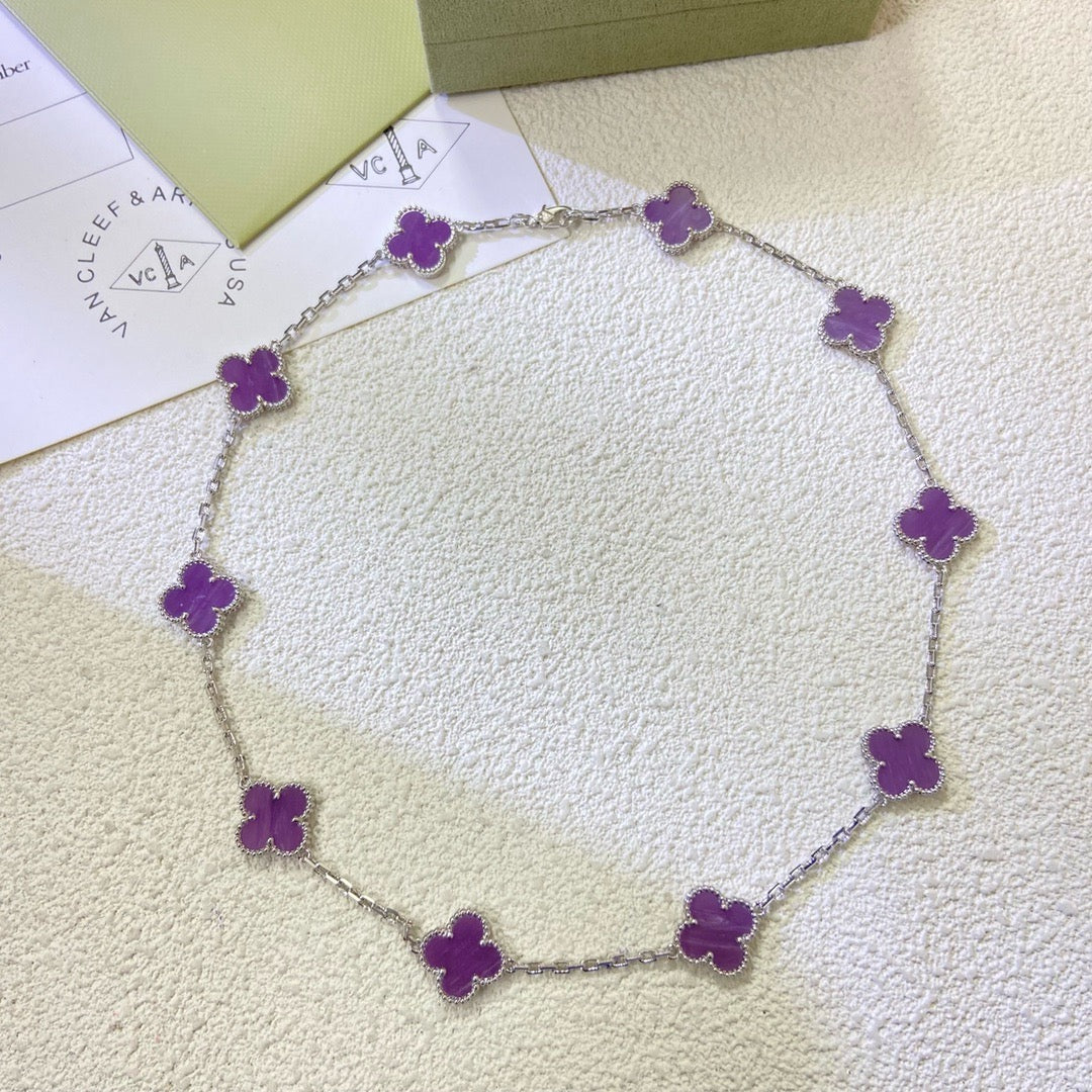 [⭐Spark Jewelry]CLOVER 10 MOTIFS  PURPLE VIOLET  NECKLACE