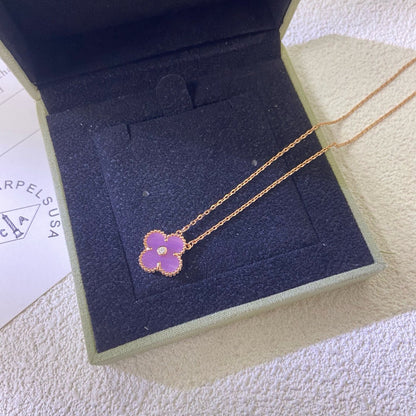 [⭐Spark Jewelry]CLOVER 15MM DIAMOND  PURPLE VIOLET NECKLACE