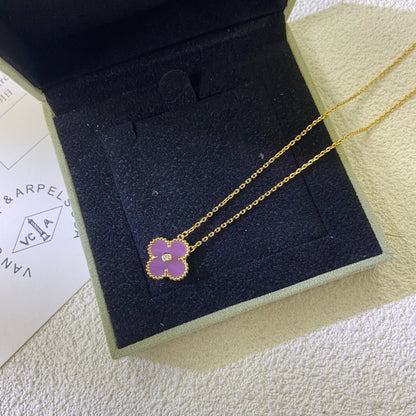 [⭐Spark Jewelry]CLOVER 15MM DIAMOND  PURPLE VIOLET NECKLACE