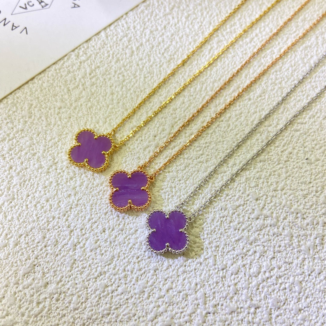 [⭐Spark Jewelry]CLOVER 15MM  PURPLE VIOLET NECKLACE