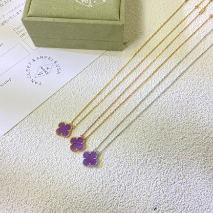 [⭐Spark Jewelry]CLOVER 15MM  PURPLE VIOLET NECKLACE