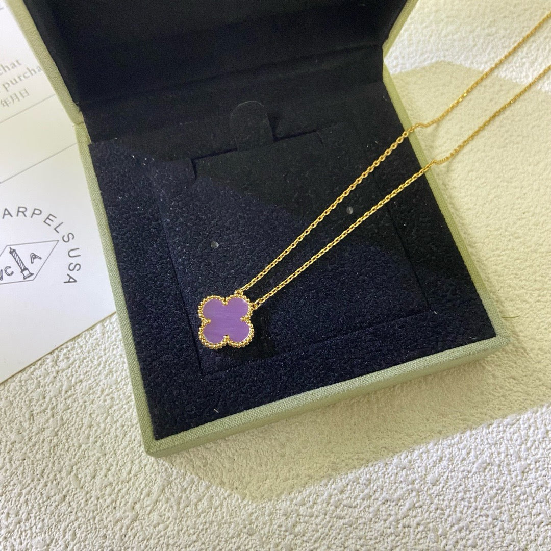 [⭐Spark Jewelry]CLOVER 15MM  PURPLE VIOLET NECKLACE