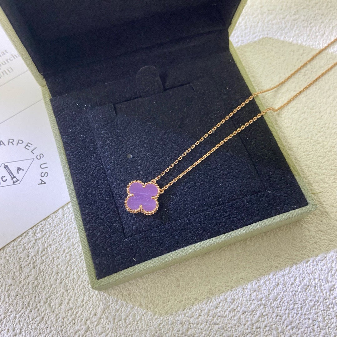 [⭐Spark Jewelry]CLOVER 15MM  PURPLE VIOLET NECKLACE