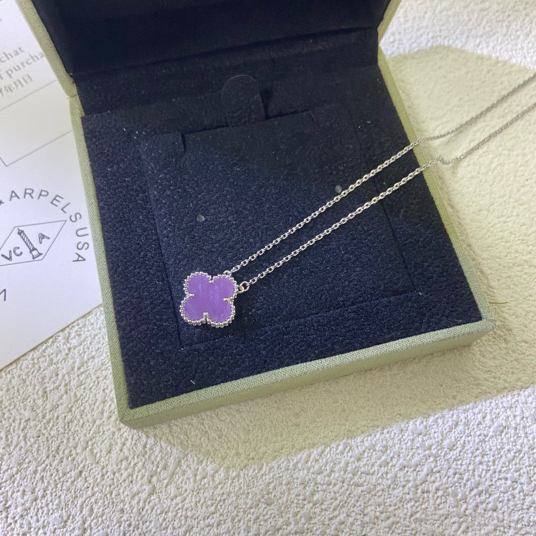 [⭐Spark Jewelry]CLOVER 15MM  PURPLE VIOLET NECKLACE