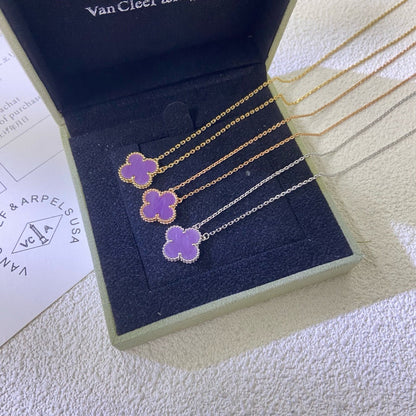 [⭐Spark Jewelry]CLOVER 15MM  PURPLE VIOLET NECKLACE