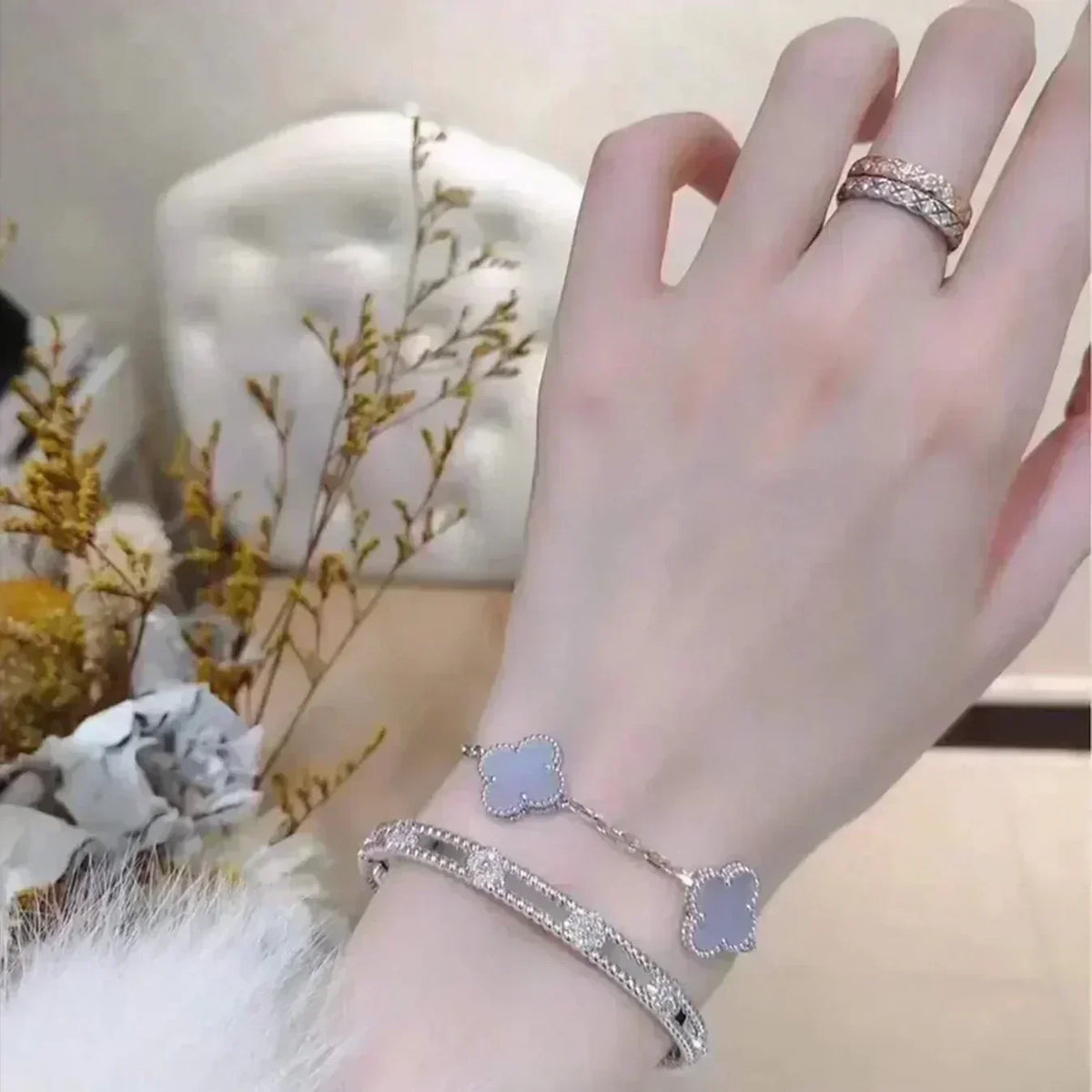 [⭐Spark] CLOVER 5 MOTIF PURPLE CHALCEDONY BRACELET COLLECTION