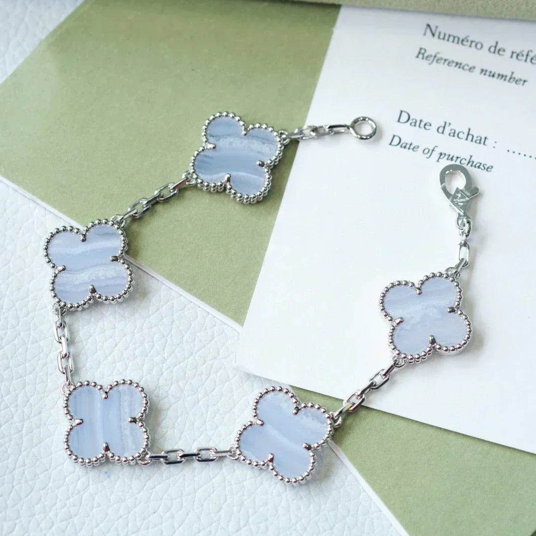 [⭐Spark] CLOVER 5 MOTIF PURPLE CHALCEDONY BRACELET COLLECTION