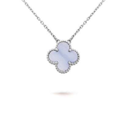 [⭐Spark]CLOVER 15MM BLUE CHALCEDONY NECKLACE SILVER
