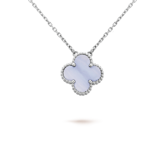 [⭐Spark]CLOVER 15MM BLUE CHALCEDONY NECKLACE SILVER
