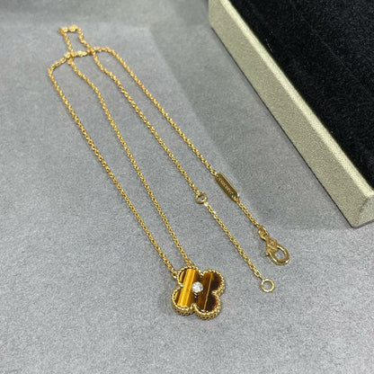 [⭐Spark]CLOVER 15MM DIAMOND AND YELLOW TIGER'S EYE AGATE necklace