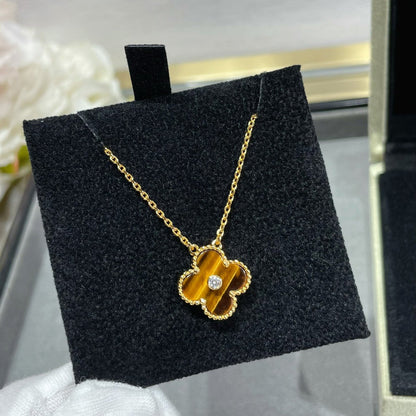 [⭐Spark]CLOVER 15MM DIAMOND AND YELLOW TIGER'S EYE AGATE necklace