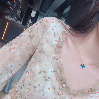 [⭐Spark]CLOVER 15MM DIAMOND AND BLUE AGATE NECKLACE