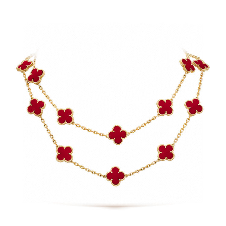[⭐Spark]CLOVER 20 MOTIFS CARNELIAN NECKLACE