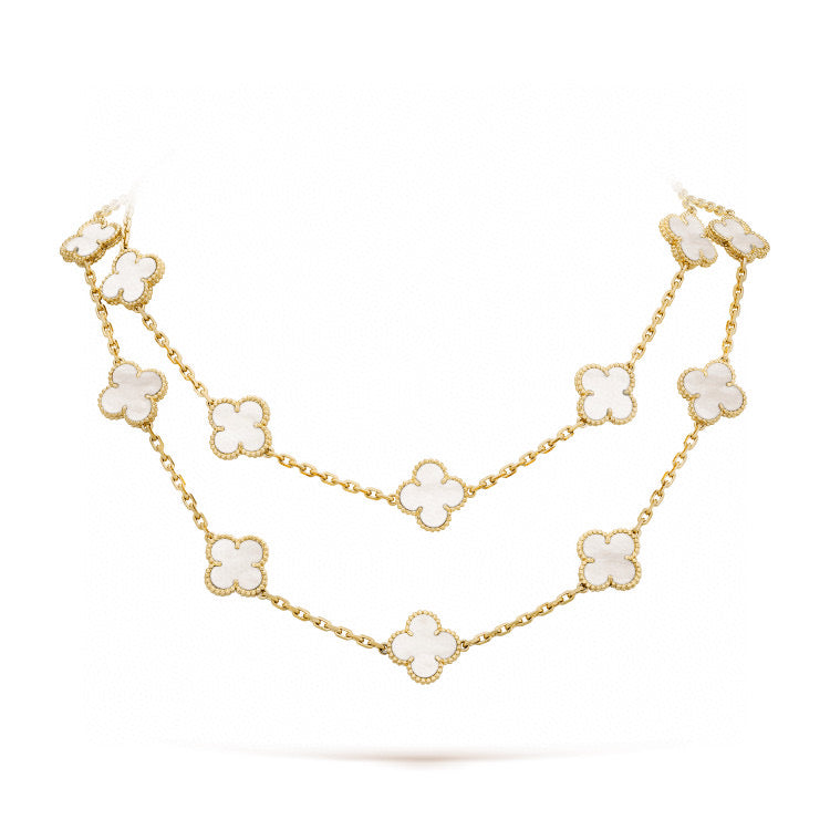 [⭐Spark]CLOVER 20 MOTIFS WHITE MOP NECKLACE