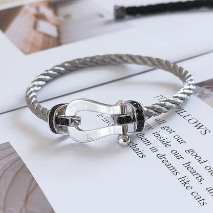 [⭐Spark]FORCE LARGE HORSESHOE BLACK DIAMOND BRACELET SILVER