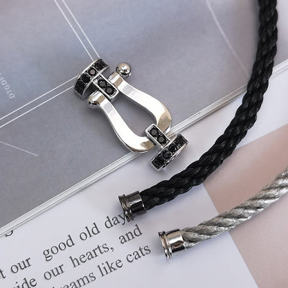 [⭐Spark]FORCE LARGE HORSESHOE BLACK DIAMOND BRACELET SILVER