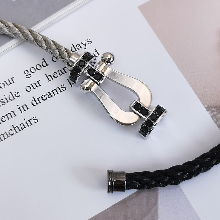 [⭐Spark]FORCE LARGE HORSESHOE BLACK DIAMOND BRACELET SILVER