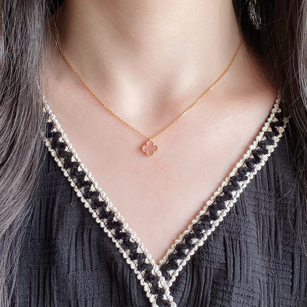 [⭐Spark]CLOVER 15MM PINK MOTHER-OF-PEARL SINGLE FLOWER NECKLACE