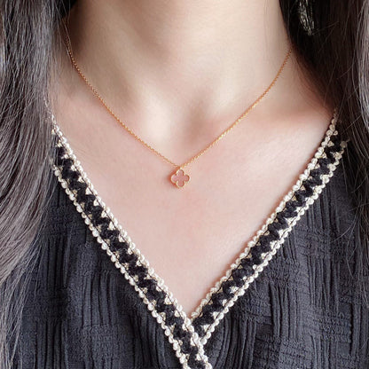 [⭐Spark]CLOVER 15MM PINK MOTHER-OF-PEARL SINGLE FLOWER NECKLACE