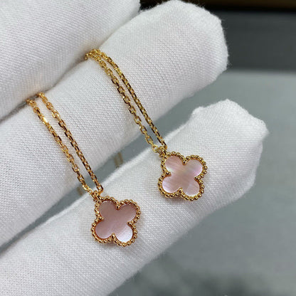 [⭐Spark]CLOVER 15MM PINK MOTHER-OF-PEARL SINGLE FLOWER NECKLACE