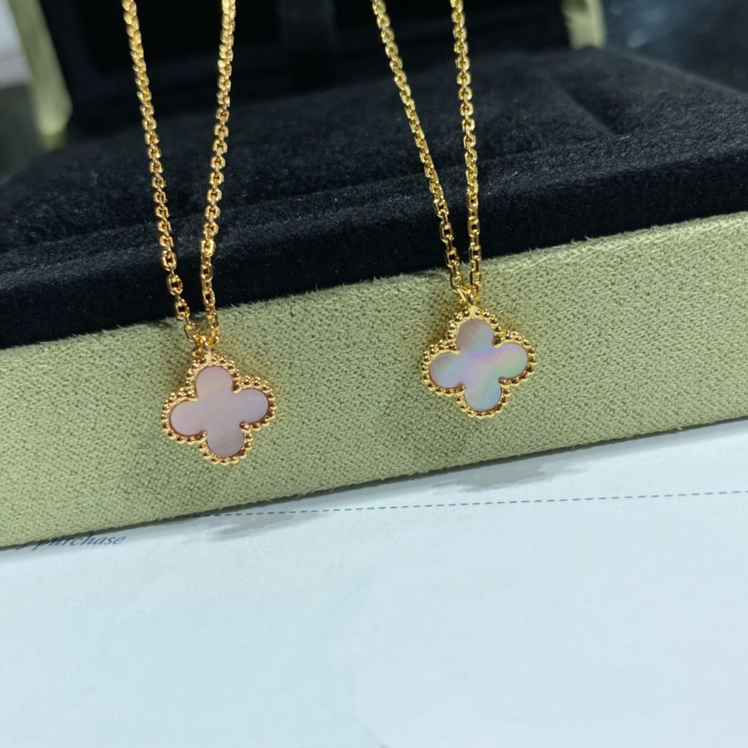 [⭐Spark]CLOVER 15MM PINK MOTHER-OF-PEARL SINGLE FLOWER NECKLACE
