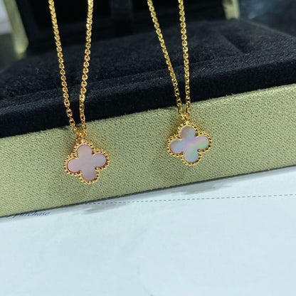 [⭐Spark]CLOVER 15MM PINK MOTHER-OF-PEARL SINGLE FLOWER NECKLACE