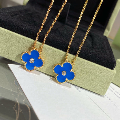 [⭐Spark]CLOVER 15MM DIAMOND AND BLUE AGATE NECKLACE