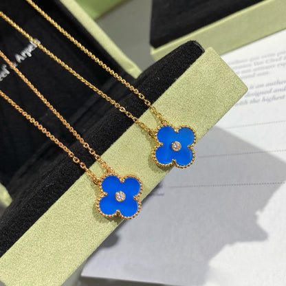 [⭐Spark]CLOVER 15MM DIAMOND AND BLUE AGATE NECKLACE