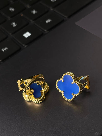 [⭐Spark] CLOVER LARGE (20mm) 1 MOTIFS BLUE MOP STUD EARRINGS