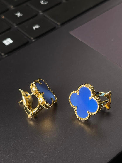 [⭐Spark] CLOVER LARGE (20mm) 1 MOTIFS BLUE MOP STUD EARRINGS