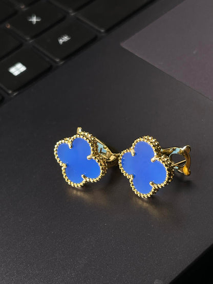 [⭐Spark] CLOVER LARGE (20mm) 1 MOTIFS BLUE MOP STUD EARRINGS
