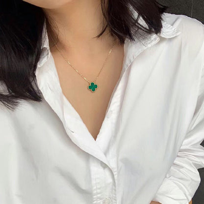 [⭐Spark]CLOVER 15MM MALACHITE SINGLE FLOWER  NECKLACE