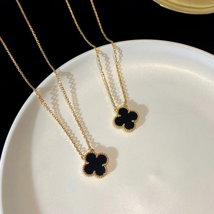 [⭐Spark]CLOVER 15MM BLACK ONYX SINGLE FLOWER NECKLACE