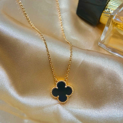 [⭐Spark]CLOVER 15MM BLACK ONYX SINGLE FLOWER NECKLACE