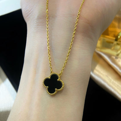 [⭐Spark]CLOVER 15MM BLACK ONYX SINGLE FLOWER NECKLACE