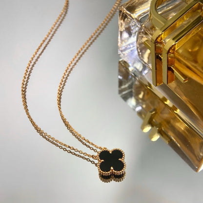 [⭐Spark]CLOVER 15MM BLACK ONYX SINGLE FLOWER NECKLACE