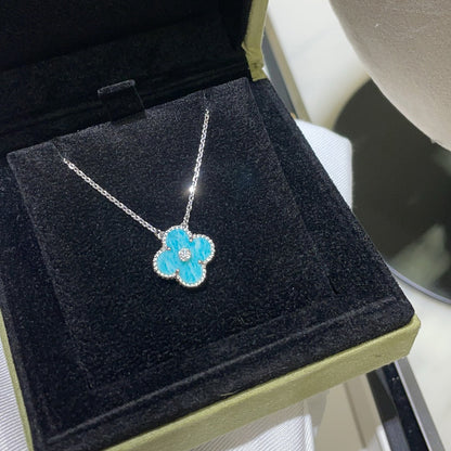 [⭐Spark]CLOVER 15MM DIAMOND SVRES PORCELAIN  NECKLACE SILVER