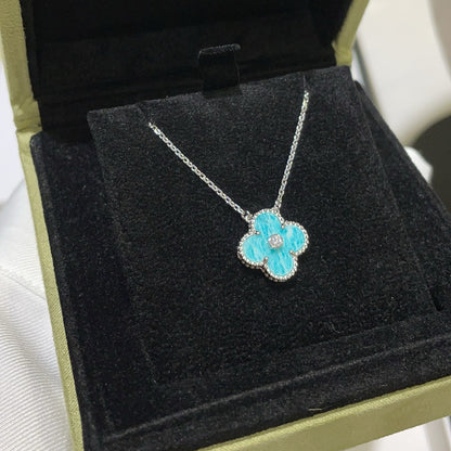 [⭐Spark]CLOVER 15MM DIAMOND SVRES PORCELAIN  NECKLACE SILVER
